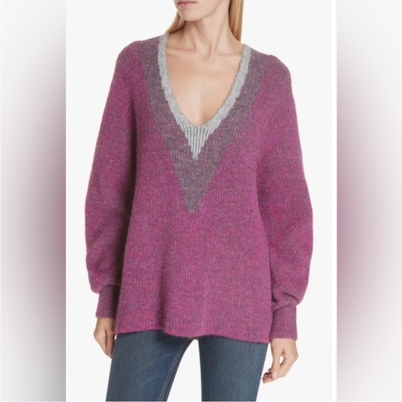 Rag & Bone fuschia v neck alpaca sweater - Picture 1 of 7